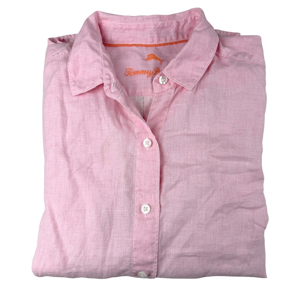 Tommy Bahama Pink Linen Long Sleeve Button Up Shirt Womens Small - Picture 9 of 9